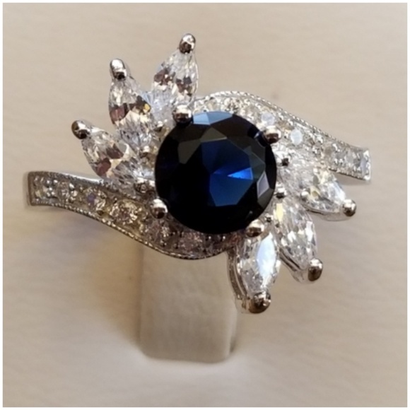 Genuine 3ct Blue And White Sapphire Ring Size 8